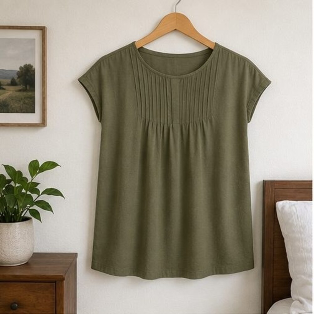 Olive Pintuck Yoke Blouse